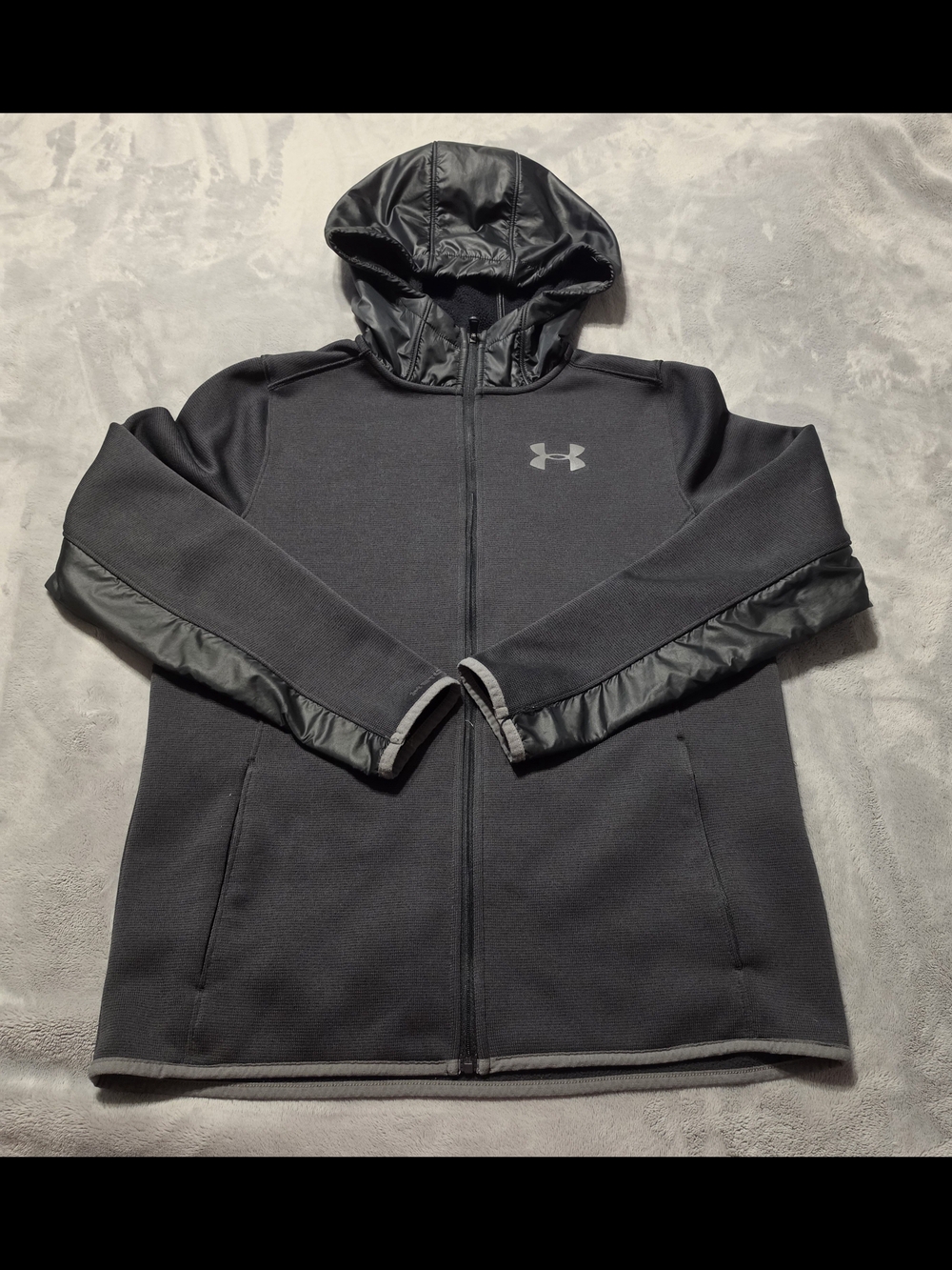 Under Armour Kids Black Hooded Full-Zip Jacket with Puffer Accents